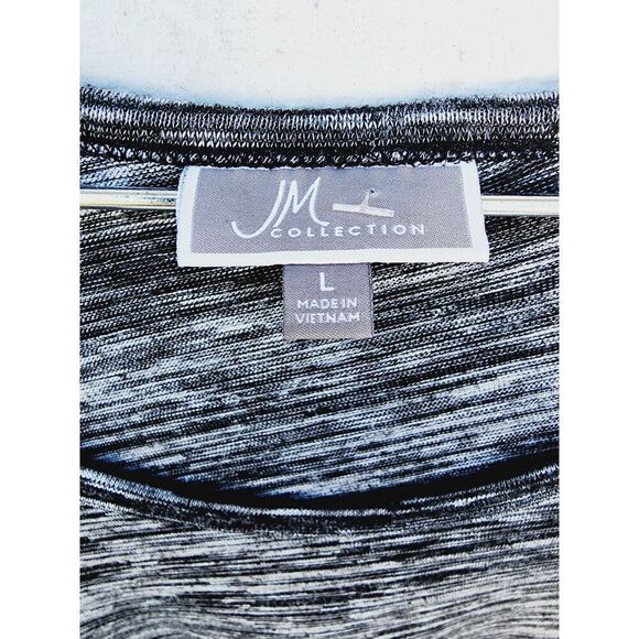JM Collection Heathered Blouse 3/4 Sleeve Shark Bite Top Stretch Black White L - Picture 5 of 5